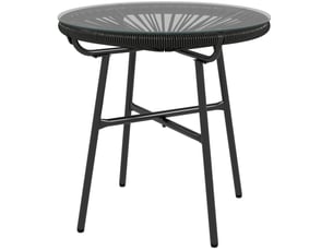 Table d’appoint de jardin ronde 50 x 50 x 50 cm noire en résine tressée et verre trempé, style bohème extérieur