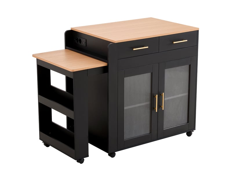  Îlot de cuisine 177x60x89,5 cm extensible avec prises usb panneau de particules noir  - Conforama B