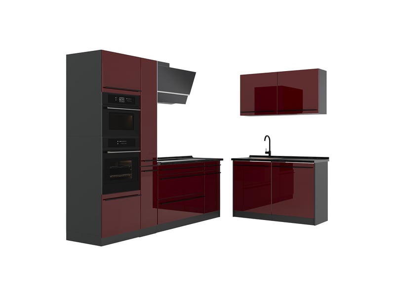  Vicco cuisine en angle, rouge brillantanthracite, 230 x 120 cm plan de travail anthracite  - Conforama A