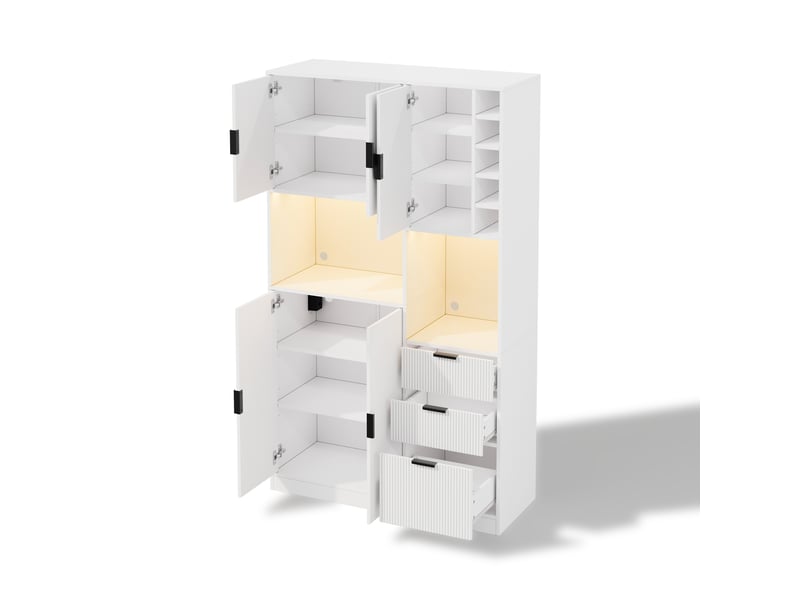  Buffet de salle à manger 180x105x40 cm avec led, 3 tiroirs, porte-bouteilles et étagères réglables  - Conforama E