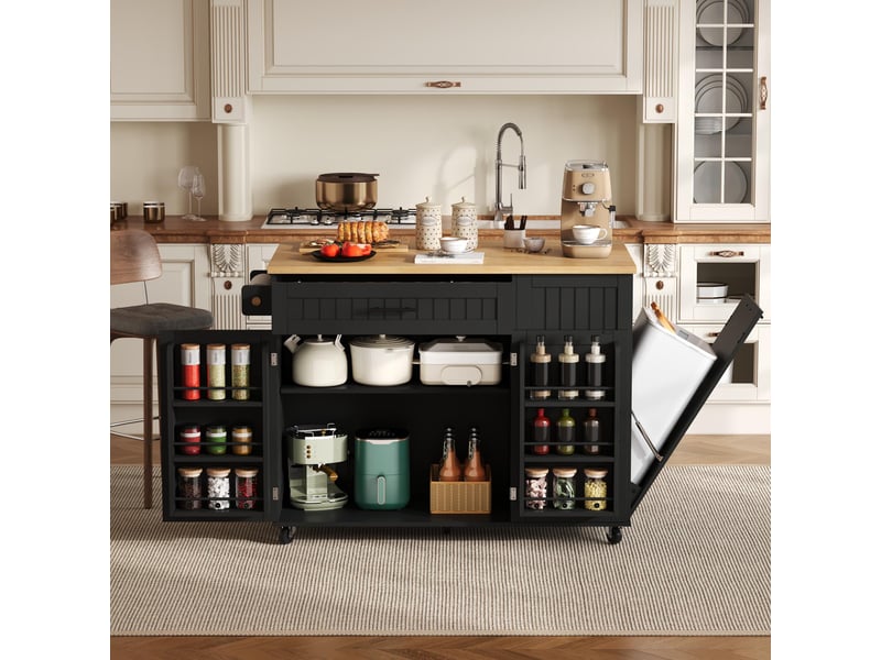  Îlot de cuisine mobile,130x70x93 cm,avec plateau rabattable,mdf,noir  - Conforama B
