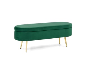 Banc coffre 20 l en velours vert et pieds en métal 110 x 40 x 42 cm