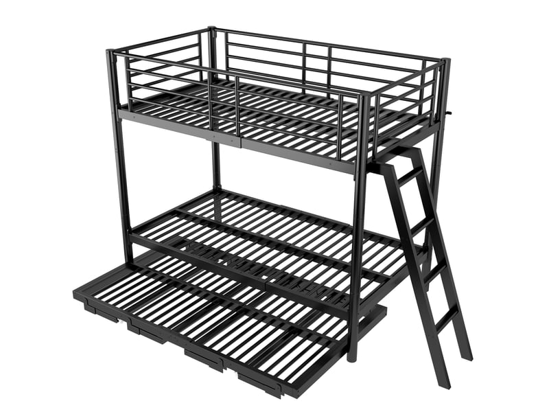  Lit superposé 90x200 cm noir en métal avec lit gigogne, gain de place  - Conforama E