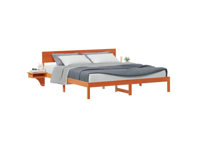  Lit double- lit adulte -  cadre de lit avec tête de lit brun  200 x 200 cm pin massif  - Conforama A