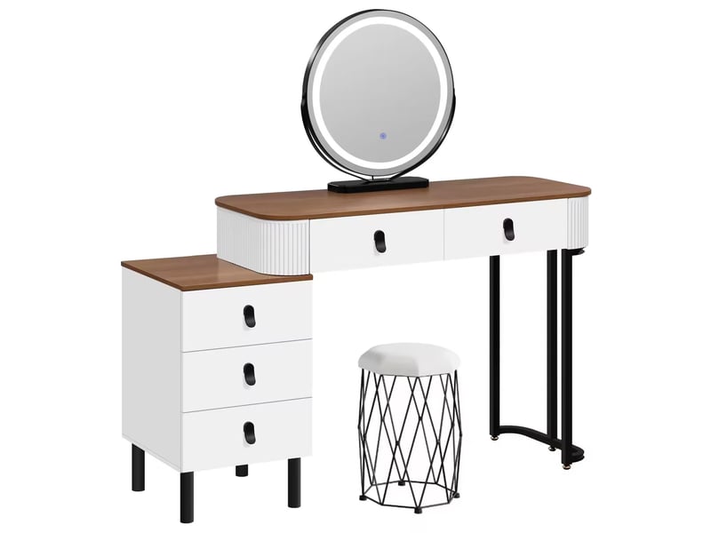 Coiffeuse avec miroir led dimmable, 5 tiroirs et tabouret bicolore evryae - Conforama A