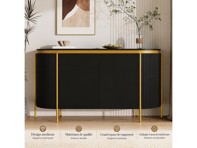  Buffet noir 4 portes, forme ovale, 140 cm  - Conforama E