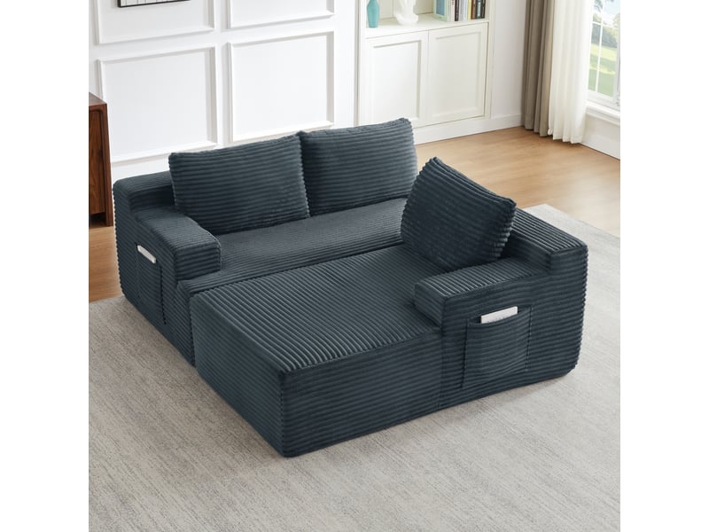  Canapé d’angle modulable 4 places 238x152x66 cm velours côtelé gris foncé  - Conforama D