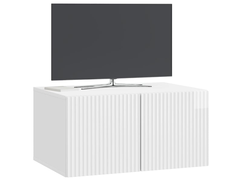  Meuble tv - banc tv - meuble de rangement mural 59,5 x 41 x 30 cm blanc brillant  - Conforama C