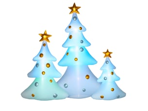 Ensemble de 3 sapins noël gonflables avec souffleur et accessoires fixation, intérieur extérieur, blanc et or