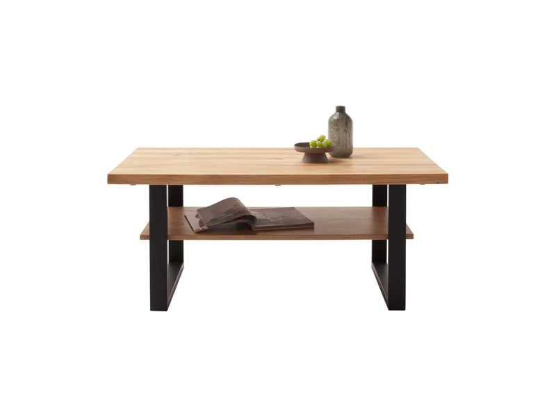  Table basse avec étagère coloris chêne massif huilé - longueur 115 × largeur 65 × hauteur 49 cm  - Conforama D