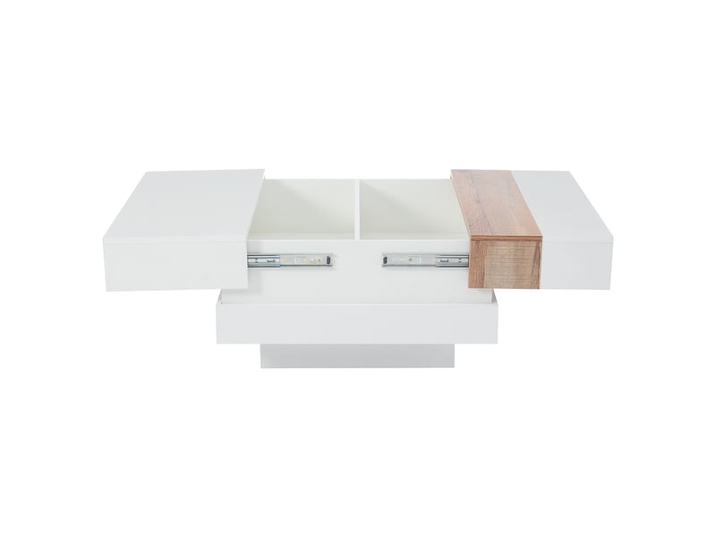  Table d'appoint carrée 70 x 70 x 39 cm, finition brillante, plateau extensible, avec rangements dissimulés et séparateurs, blanc et couleurs primaires.  - Conforama D