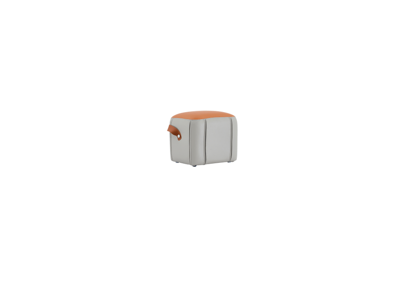  Pouf repose-pieds rembourré en similicuir avec poignée, gris et orange 31.5x24x29cm - Conforama A