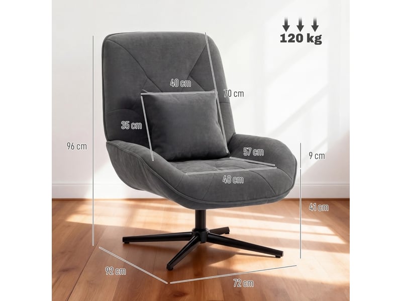  Fauteuil pivotant en chenille avec coussin lombaire, gris foncé  - Conforama C