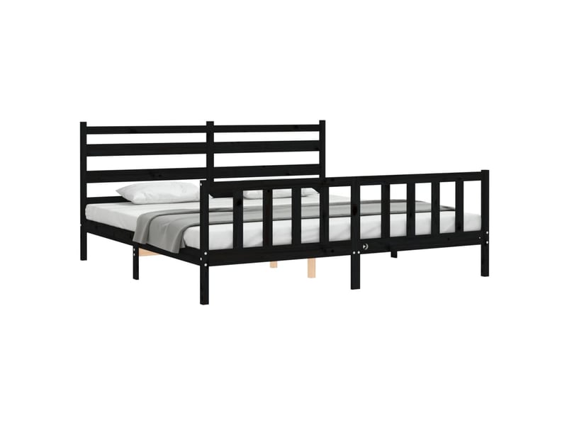  Lit double- lit adulte -  cadre de lit sans matelas noir 200x200 cm bois massif de pin  - Conforama B