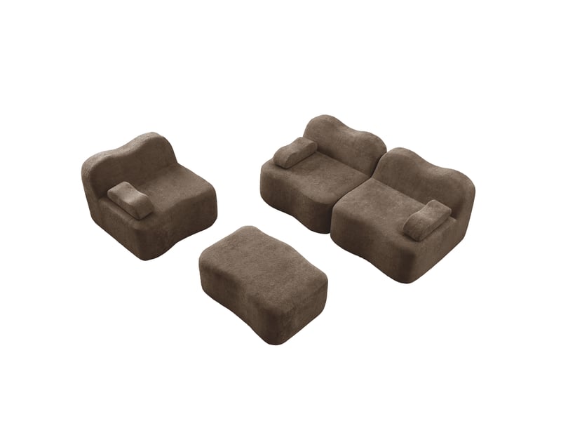  Canapé modulaire en l 288x167x70 cm 3 places, sans cadre, dossier ondulé brun, mousse 32d, avec pouf, velours  - Conforama A