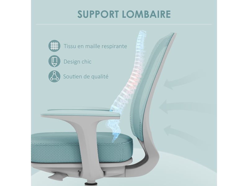 Fauteuil de bureau, chaise de bureau ergonomique en maille, hauteur réglable, vert, 55x48x82,5-94,5cm - Conforama R