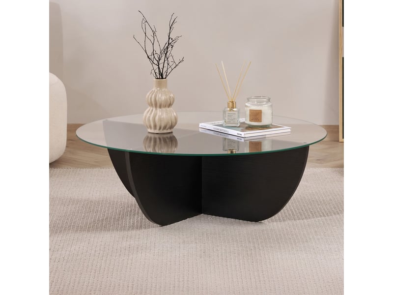  Table basse en verre piètement couleur bois noir d90 cm  - Conforama B