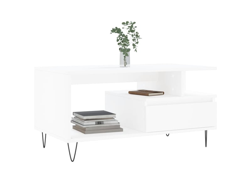 Table basse - table de salon - table à thé blanc 90x49x45 cm bois d'ingénierie  - Conforama C