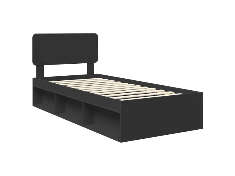  Lit simple- lit adulte -  cadre de lit avec tête de lit noir 100 x 200 cm pin massif  - Conforama C