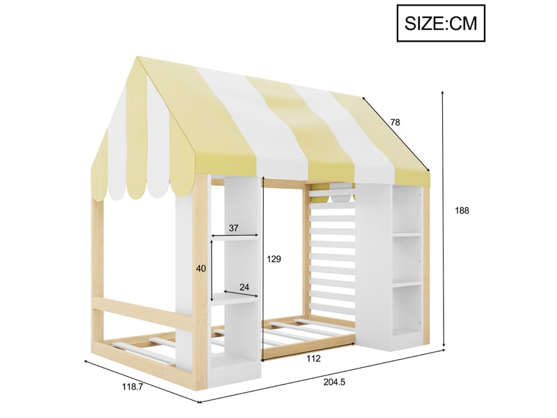  Lit cabane 90x200 cm coloris blanc+naturel bois massif  - Conforama C