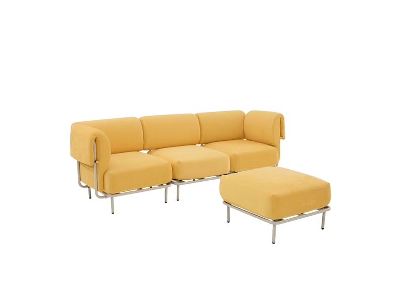  Canapé d'angle modulable avec pouf en chenille mangue, ensemble salon moderne et confortable  - Conforama D