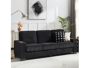 Canapé 3 places tcqpz en velours côtelé noir 206 x 72 x 86 cm avec accoudoirs porte-gobelets salon