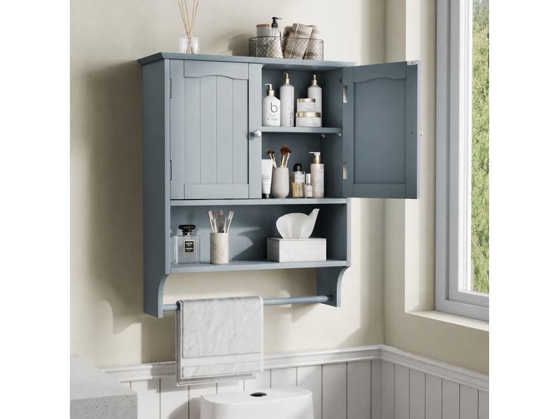  Armoire murale salle de bain avec porte-serviettes, 56,8 x 19 x 70 cm, gris clair  - Conforama C