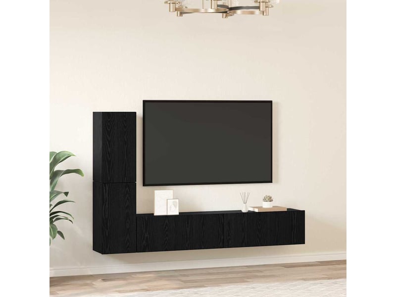  Meuble tv - banc tv - meuble de rangement mural 2 pcs chêne noir bois d'ingénierie  - Conforama D