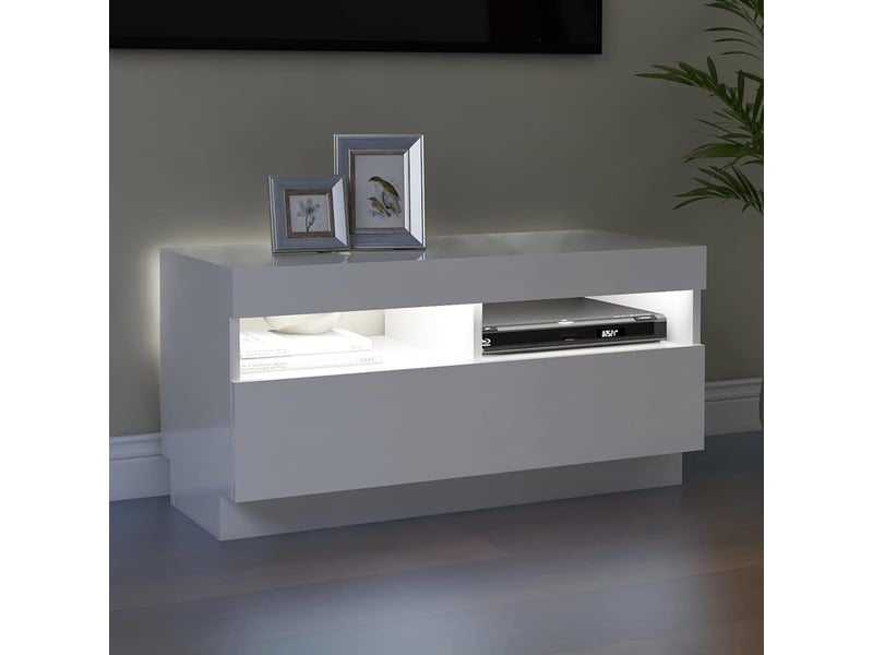  Meuble tv - banc tv - meuble de rangement avec lumières led blanc brillant 80x35x40 cm  - Conforama E
