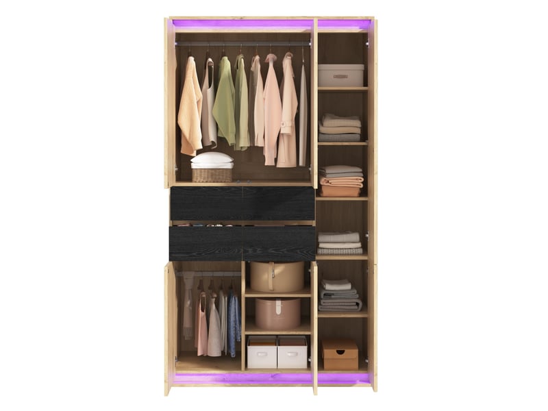  Armoire 110x47x200 cm avec miroir, led, 4 tiroirs, décor chêne et anthracite  - Conforama A