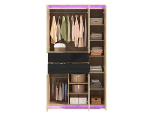 Armoire 110x47x200 cm avec miroir, led, 4 tiroirs, décor chêne et anthracite