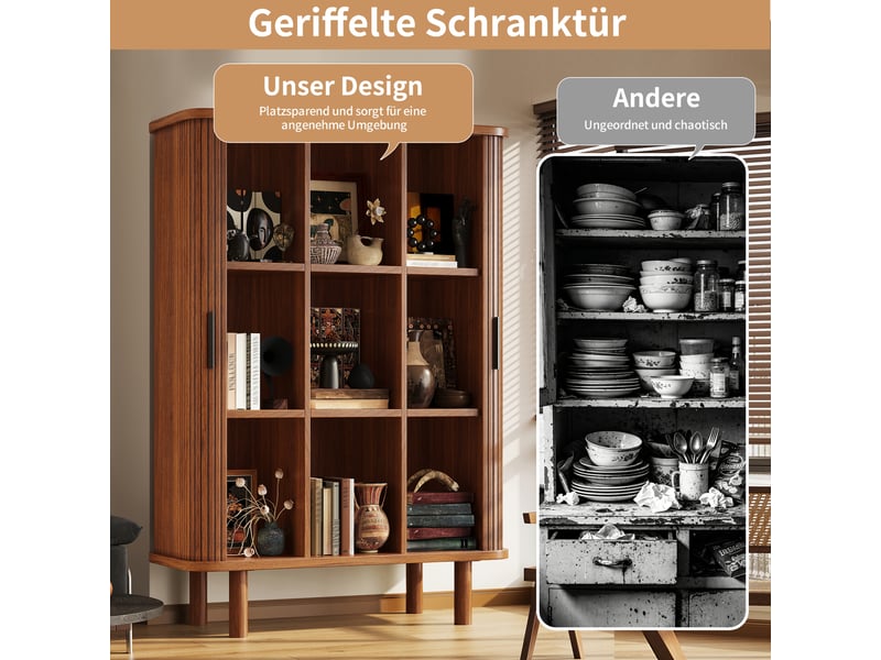 Buffet de cuisine 2 porte 110x40x160 cm - meuble de rangement avec porte à enroulement et étagères réglables - marron foncé - Conforama E