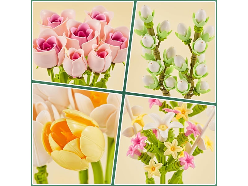 Set de construction bouquet de tulipes et roses, fleurs à monter pour adultes, décoration maison et bureau, cadeau - Conforama D