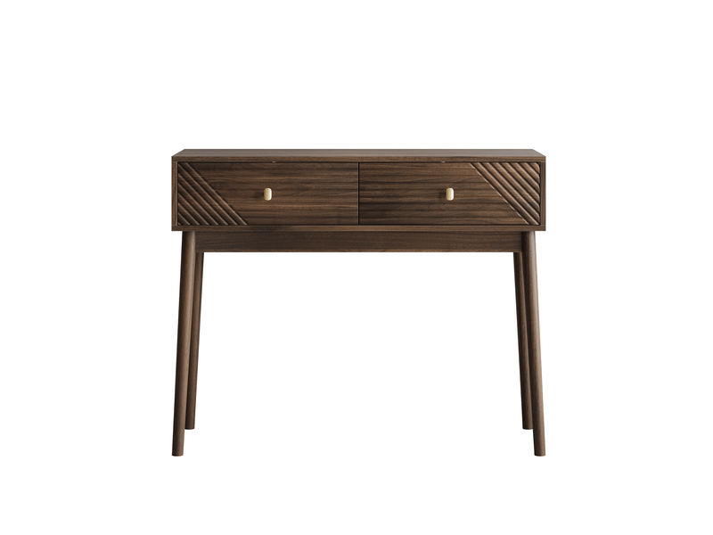  Table console avec 2 tiroirs et dispositif anti-basculement, coloris noyer, 100x35x80 cm W3180P534792 - Conforama A