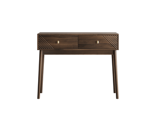 Table console avec 2 tiroirs et dispositif anti-basculement, coloris noyer, 100x35x80 cm