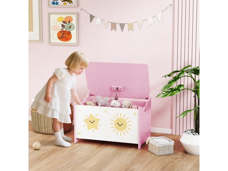  Coffre de rangement pour jouets et vêtements d'enfants avec couvercle, 60 x 37 x 39 cm, rose  - Conforama B