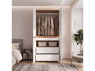 Armoire blanc avec tiroir à bijoux, 90 x 50 x 200 cm, 4 portes, tringle à vêtements et 2 tiroirs