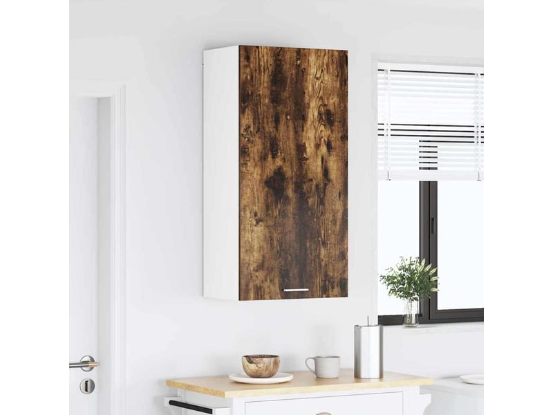 Meuble de rangement cuisine, armoire suspendue chêne fumé et blanc 50x31x100cm - Conforama D