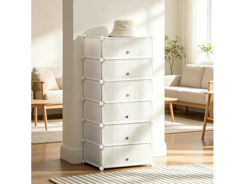 Meuble à chaussures modulable avec 6 portes et 6 compartiments, rangement vertical en pp blanc, 49 × 36,5 × 108 cm - Conforama B