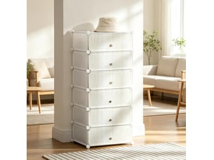 Meuble à chaussures modulable avec 6 portes et 6 compartiments, rangement vertical en pp blanc, 49 × 36,5 × 108 cm