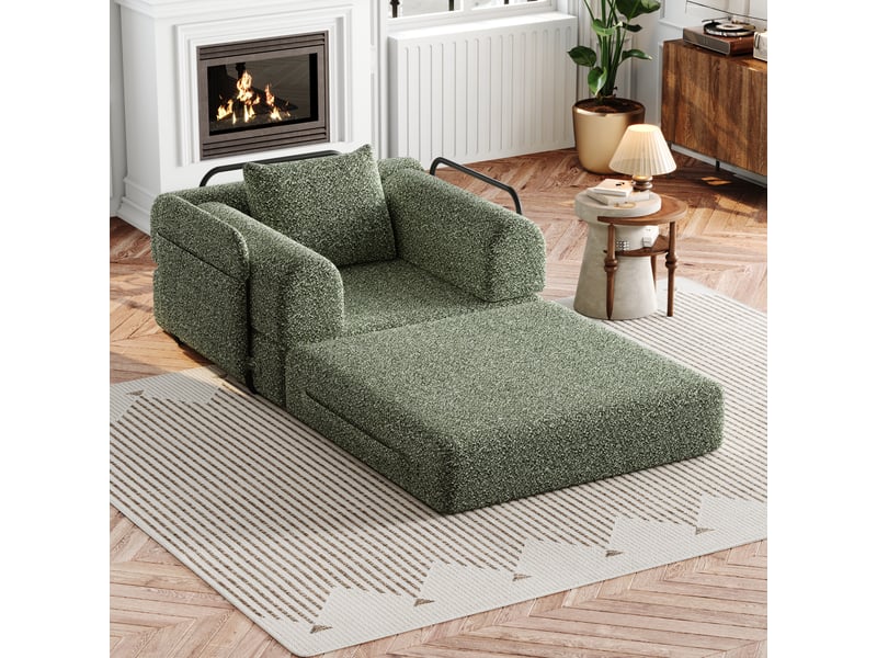 Canapé convertible - rangement dans l'accoudoir - configuration modulable - tissu chenille - vert - Conforama B