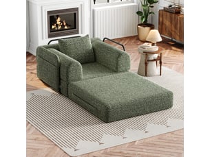 Canapé convertible  - rangement dans l'accoudoir - configuration modulable - tissu chenille - vert