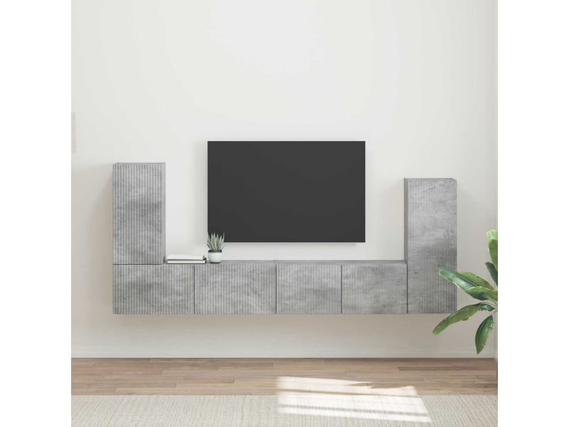  Ensemble meuble tv - banc tv - meuble de rangement 4 pcs gris béton bois d'ingénierie  - Conforama B