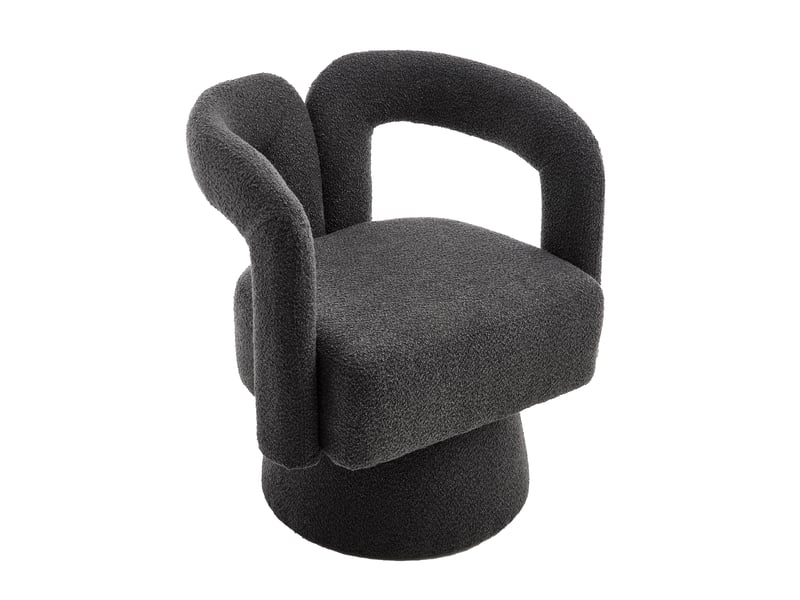 Fauteuil pivotant en bouclette avec assise rembourrée, dossier enveloppant et base métallique, gris foncé - Conforama A