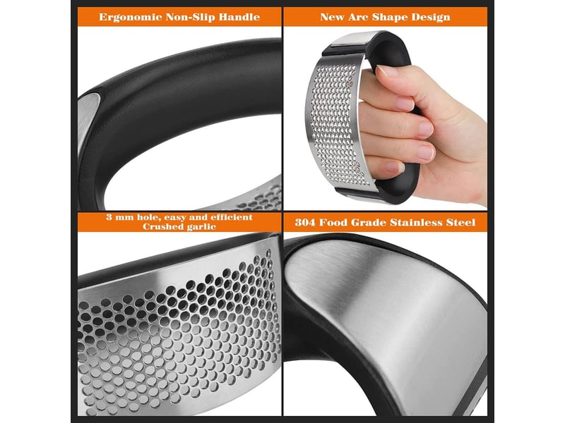  Presse-ailbroyeur d'ailpresse-gingembre et ail manuel en acier inoxydable 304, avec éplucheur d'ail en silicone et brosse de nettoyage  - Conforama E