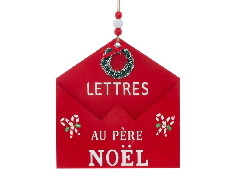  Suspension de sapin lettre père noël en bois rouge et blanc 16 cm  - Conforama C