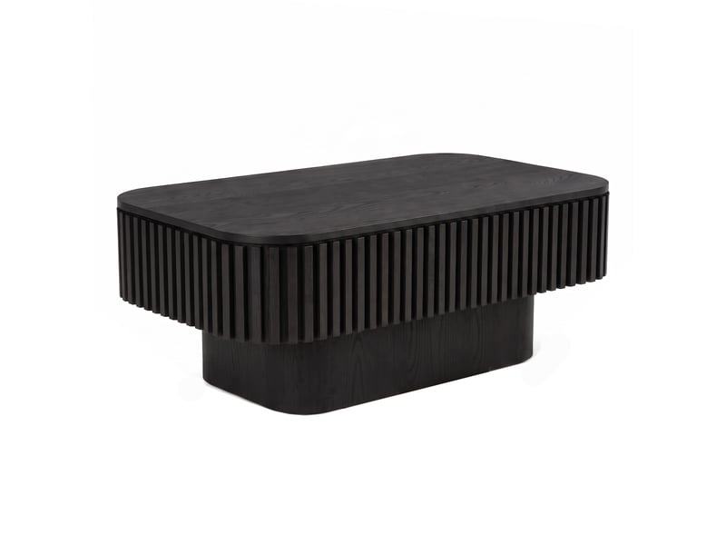  Table basse noire 98 cm - façade rainurée, rangement caché - placage bois massif  - Conforama A