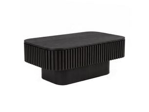Table basse noire 98 cm - façade rainurée, rangement caché - placage bois massif