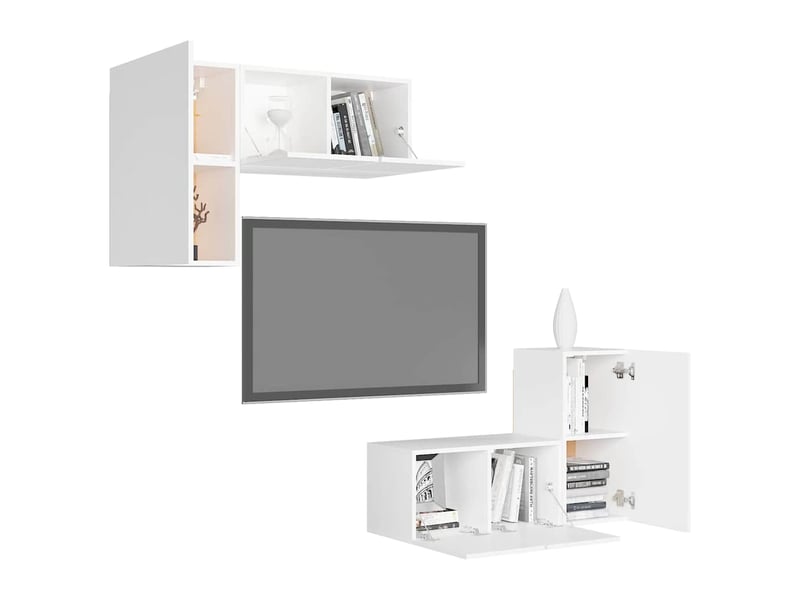  Ensemble de meubles tv - banc tv - meuble de rangement 4 pcs blanc bois d'ingénierie  - Conforama C