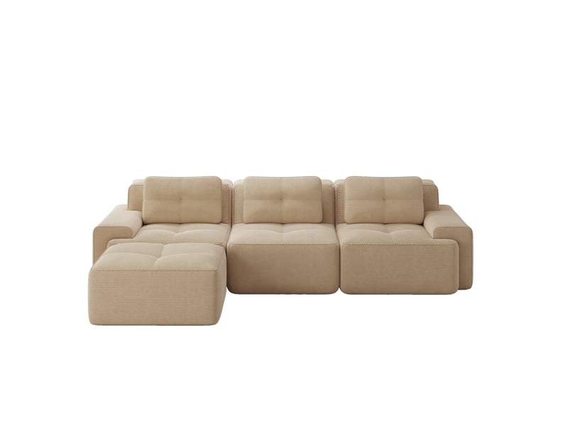 Canapé d'angle convertible 3 places en velours côtelé beige, 293 x 177 x 69 cm, sans armature, sans montage, livré compressé, assise profonde CARDUME ESTIVAL - Conforama A